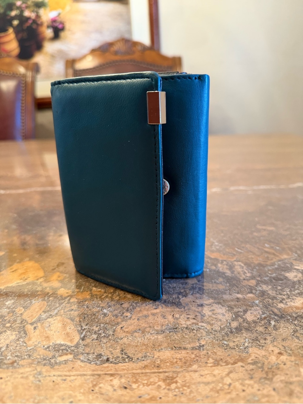 Teal Genuine Leather Trifold Wallet - Classic Compact